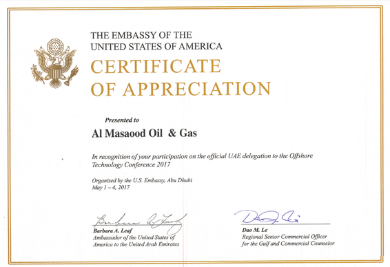Al Masaood Oil & Gas awarded by the US Embassy